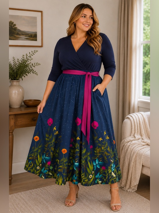 eshakti Dresses & Skirts - Floral Navy and Pink Women's Dress